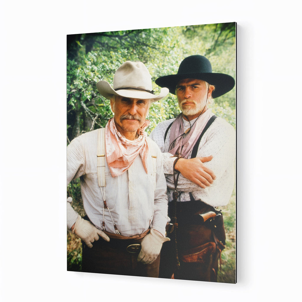 Lonesome Dove Gus and Call colour metal print displayed on a wall