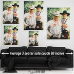 Lonesome Dove wall art size comparison chart shown above a sofa