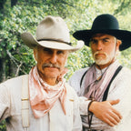 Zoomed detail of Robert Duvall as Gus and Tommy Lee Jones as Call in Lonesome Dove