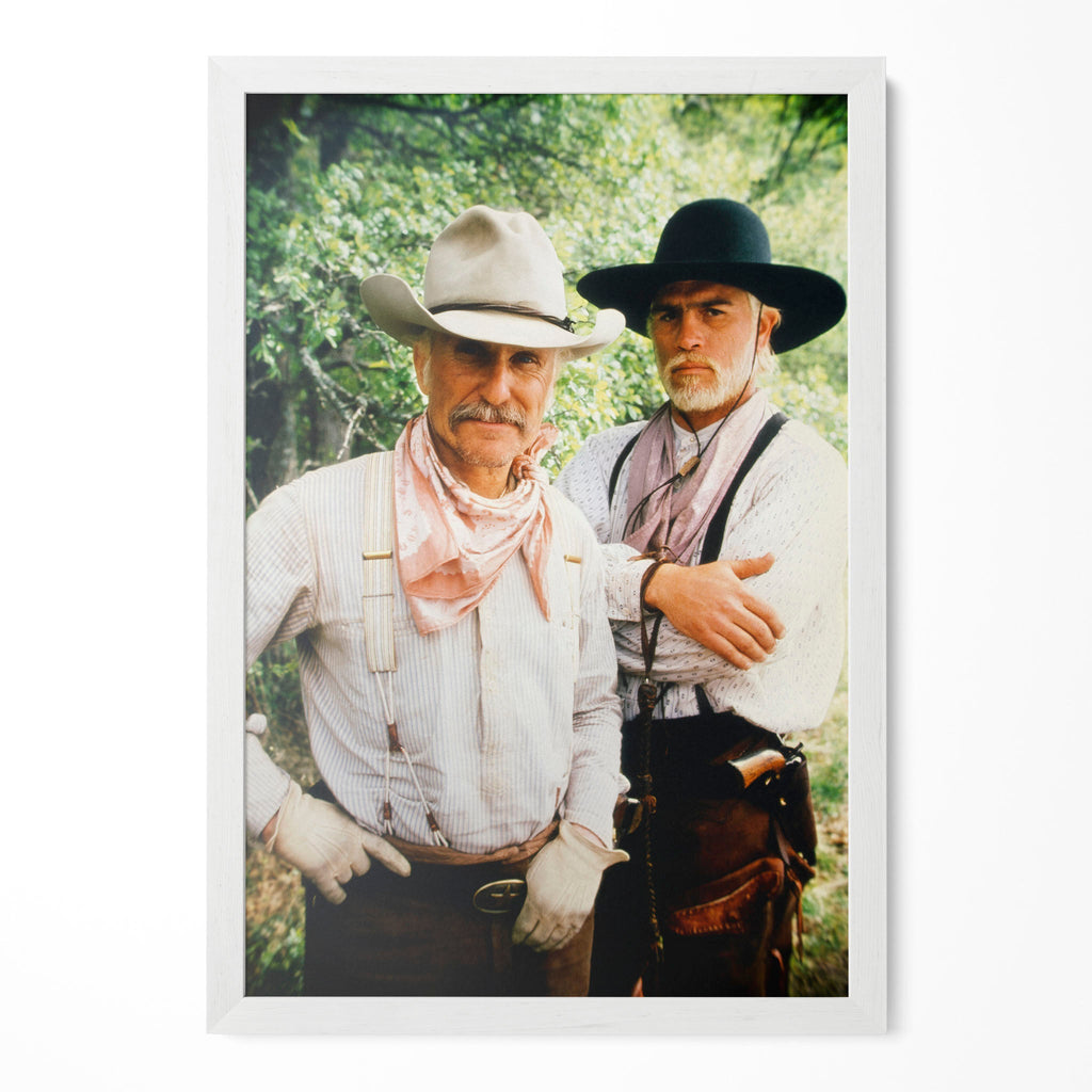 Lonesome Dove Gus and Call colour portrait in a classic white poster frame