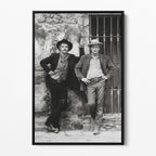 Front display of the Butch Cassidy and the Sundance Kid black and white canvas in a black floating frame