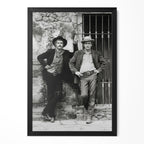 Paul Newman and Robert Redford as Butch Cassidy and the Sundance Kid, black and white portrait in a classic black poster frame