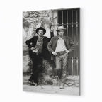 Butch Cassidy and the Sundance Kid black and white metal print displayed on a wall