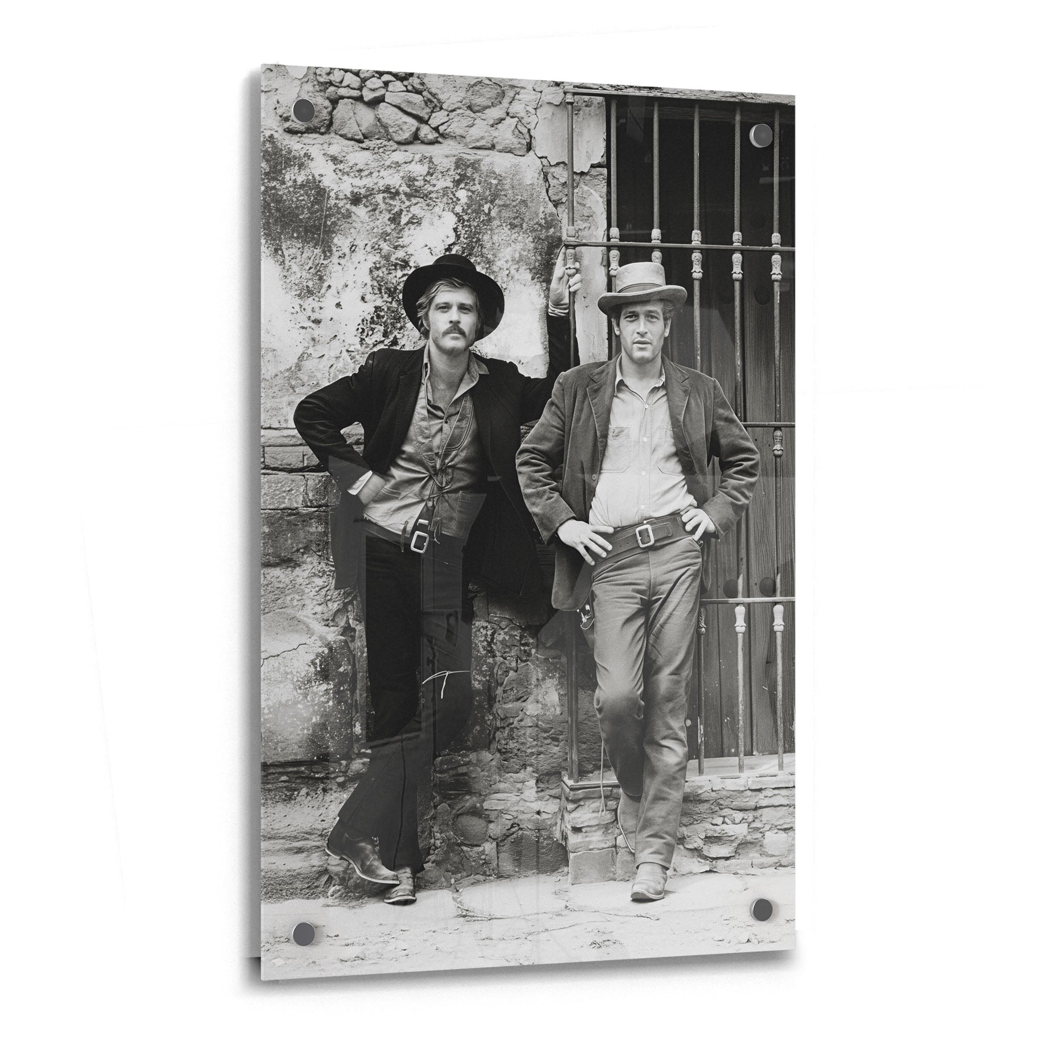 Butch Cassidy and the Sundance Kid black and white acrylic glass print with a glossy finish