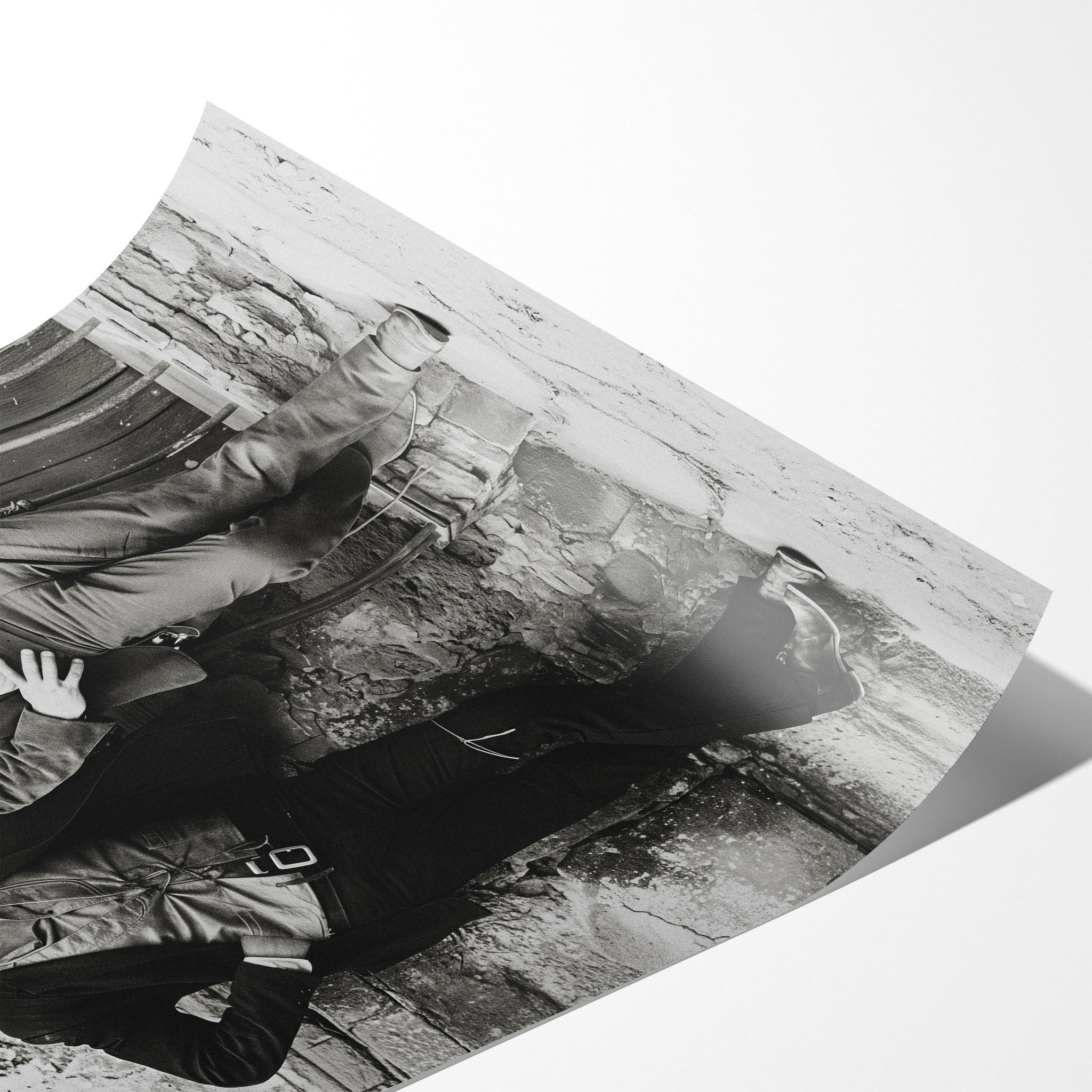 Angled close-up of the unframed Butch Cassidy and the Sundance Kid black and white poster showing fine paper detail