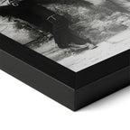 Close-up of the Butch Cassidy and the Sundance Kid black and white poster in a classic black wood frame