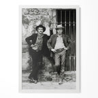 Butch Cassidy and the Sundance Kid black and white portrait in a classic white poster frame