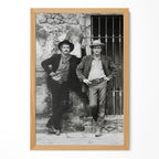 Butch Cassidy and the Sundance Kid black and white portrait in a natural oak poster frame