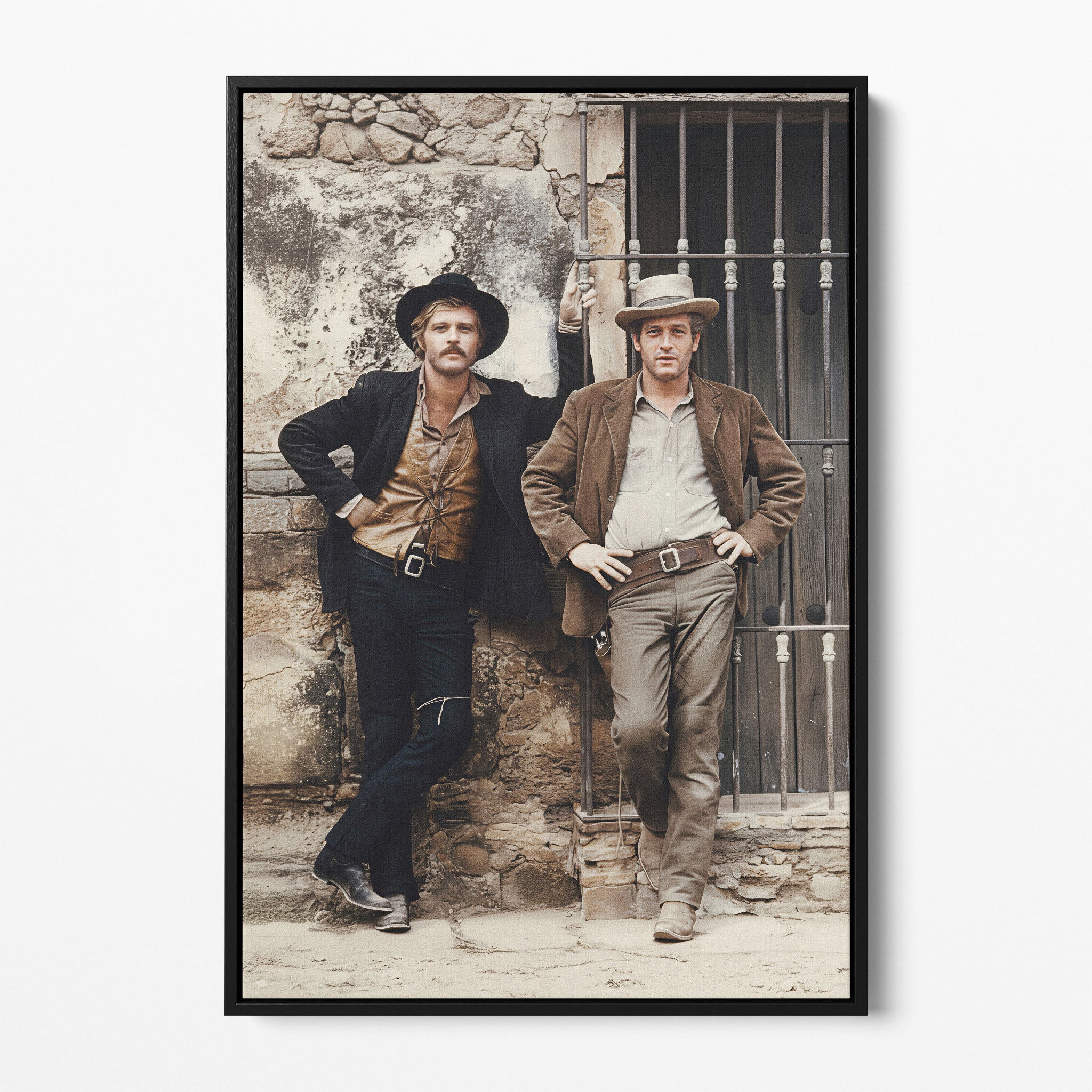 Front display of the Butch Cassidy and the Sundance Kid colour canvas in a black floating frame