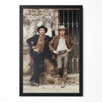 Paul Newman and Robert Redford as Butch Cassidy and the Sundance Kid, colour portrait in a classic black poster frame