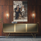 Sleek aluminum colour metal print of Butch Cassidy and the Sundance Kid