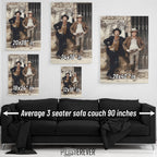 Butch Cassidy and the Sundance Kid wall art size comparison chart shown above a sofa