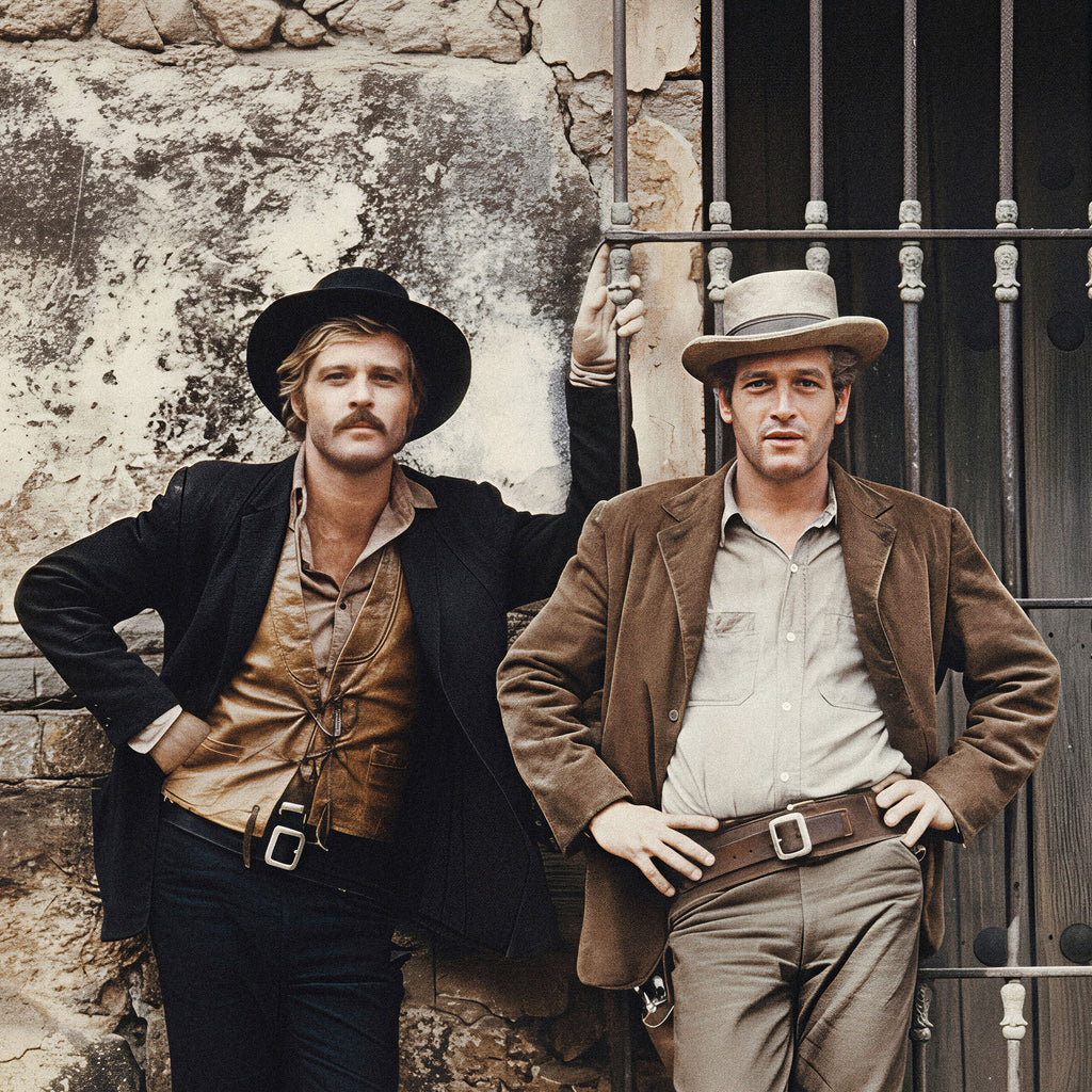 Zoomed detail of Paul Newman and Robert Redford in Butch Cassidy and the Sundance Kid in full colour