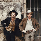 Zoomed detail of Paul Newman and Robert Redford in Butch Cassidy and the Sundance Kid in full colour