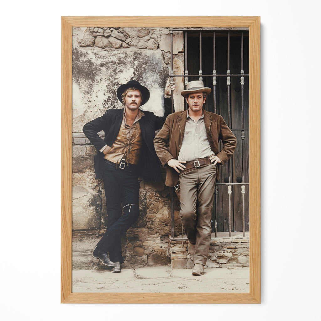 Butch Cassidy and the Sundance Kid colour portrait in a natural oak poster frame