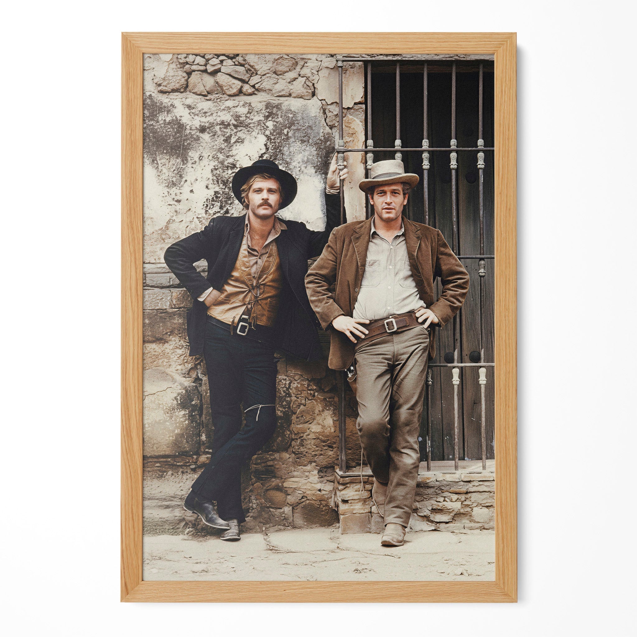 Butch Cassidy and the Sundance Kid colour portrait in a natural oak poster frame
