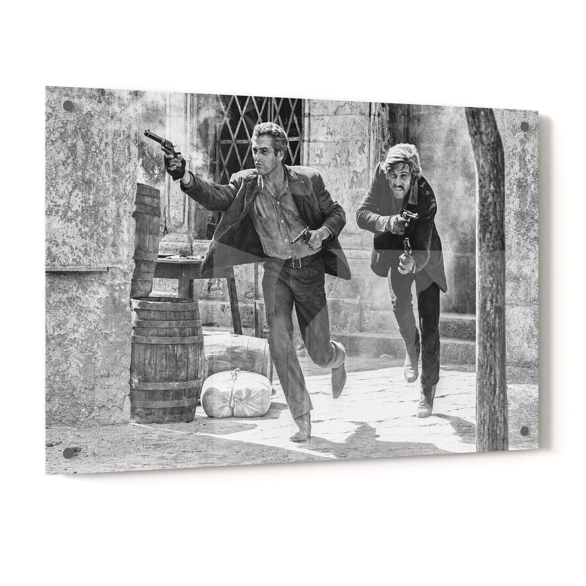 Butch Cassidy and the Sundance Kid final shootout black and white acrylic glass print with a glossy finish