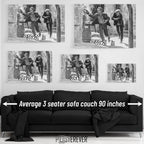 Butch Cassidy and the Sundance Kid final shootout wall art size comparison chart shown above a sofa