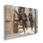 Gallery-wrapped color canvas of the Butch Cassidy and the Sundance Kid final shootout displayed on a wall