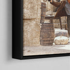 Corner close-up of the black floating frame on the Butch Cassidy and the Sundance Kid final shootout color canvas
