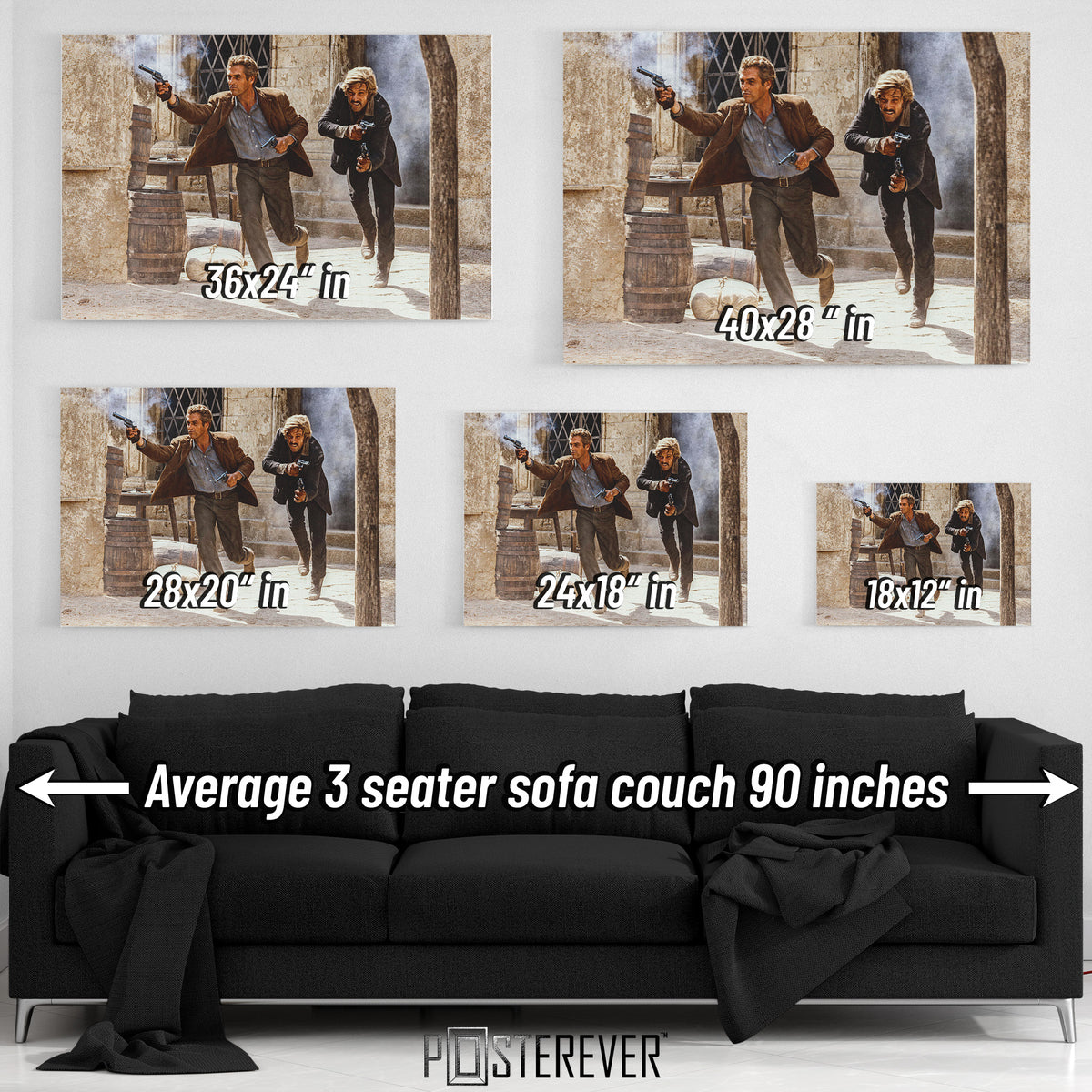 Paul Newman & Robert Redford 'Butch Cassidy & the Sundance Kid' – The Final Shootout – 1969 Western Classic – Color Edition | Wall Art Print — size guide