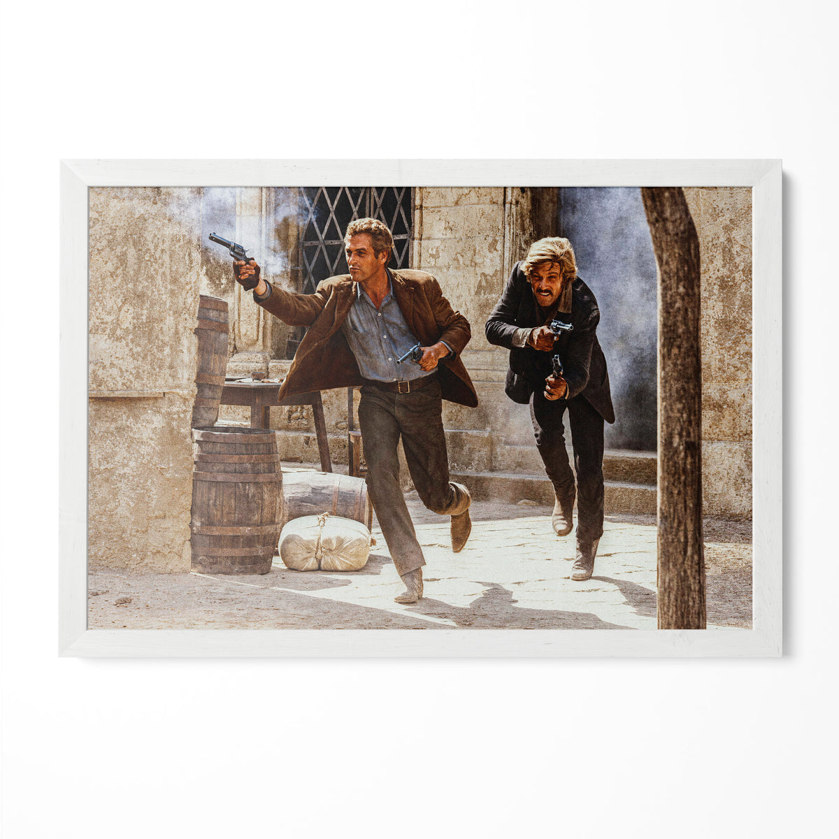 Butch Cassidy and the Sundance Kid final shootout color print in a classic white poster frame