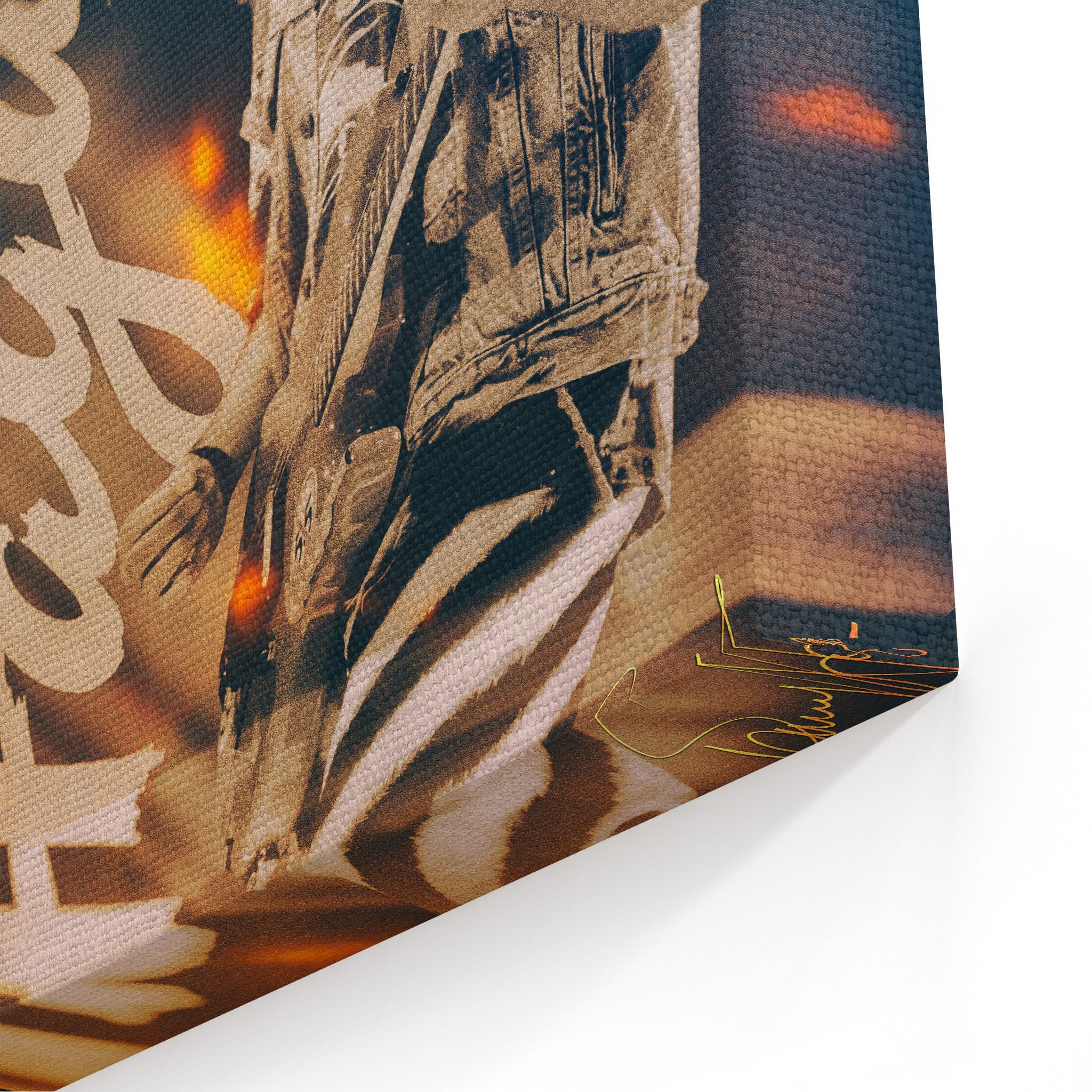 Close-up of the gallery-wrapped canvas edge on the Sammy Hagar 1988 colour print