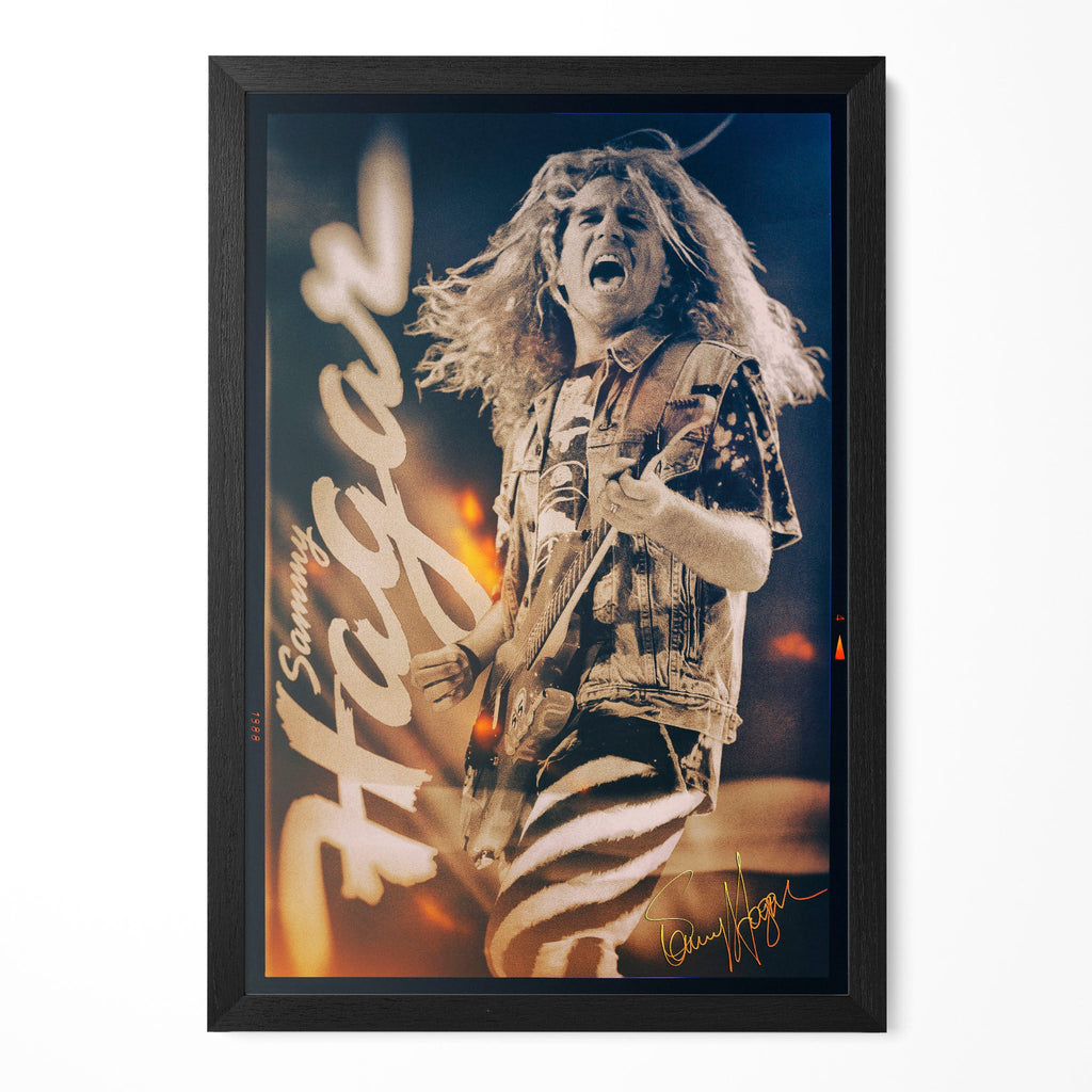 Sammy Hagar with Van Halen 1988 Rupp Arena OU812 tour colour art print in a classic black poster frame