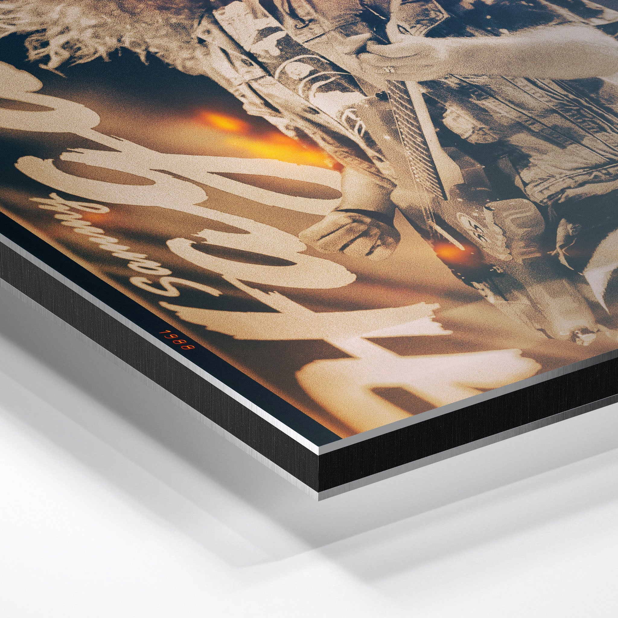 Close-up of the aluminium edge on the Sammy Hagar 1988 colour metal print