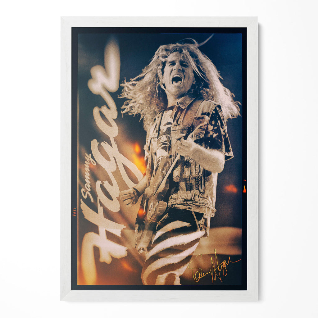 Sammy Hagar Van Halen 1988 OU812 colour art print in a classic white poster frame