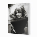 Stevie Nicks black and white candid portrait with her dog on a sleek aluminium metal print