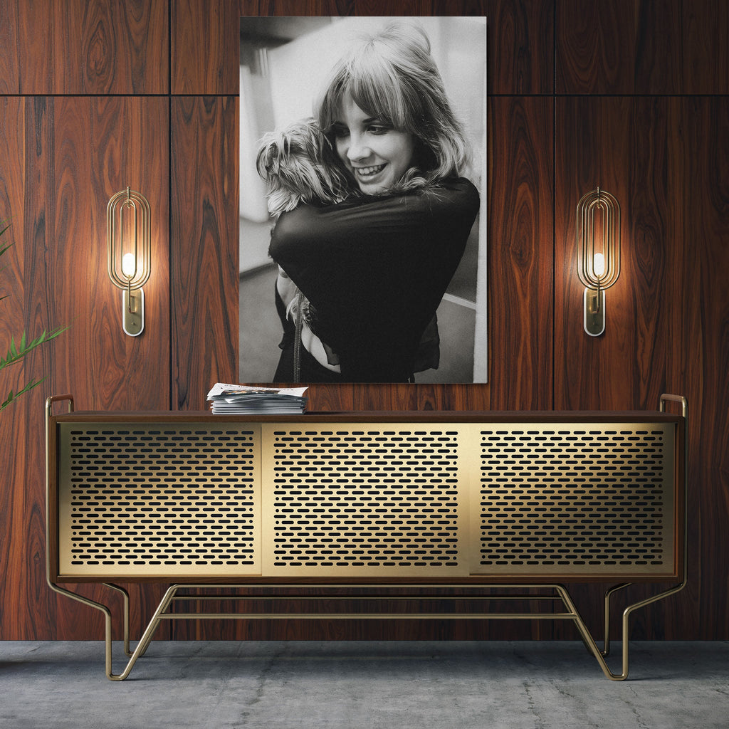 Aluminium metal print of the Stevie Nicks Fleetwood Mac black and white portrait