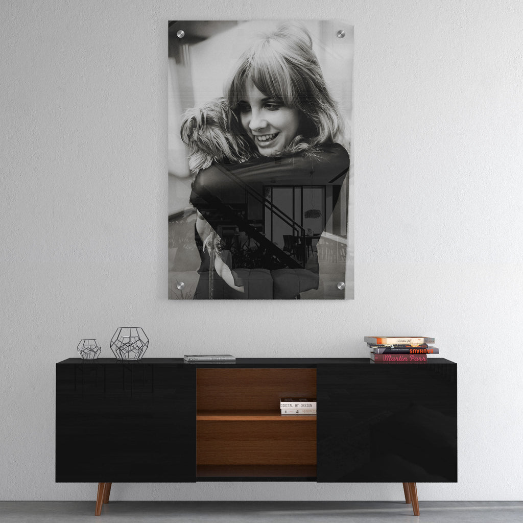 High-gloss acrylic print of the Stevie Nicks Fleetwood Mac black and white portrait