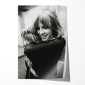 Stevie Nicks Fleetwood Mac black and white candid portrait with her dog, unframed poster preview