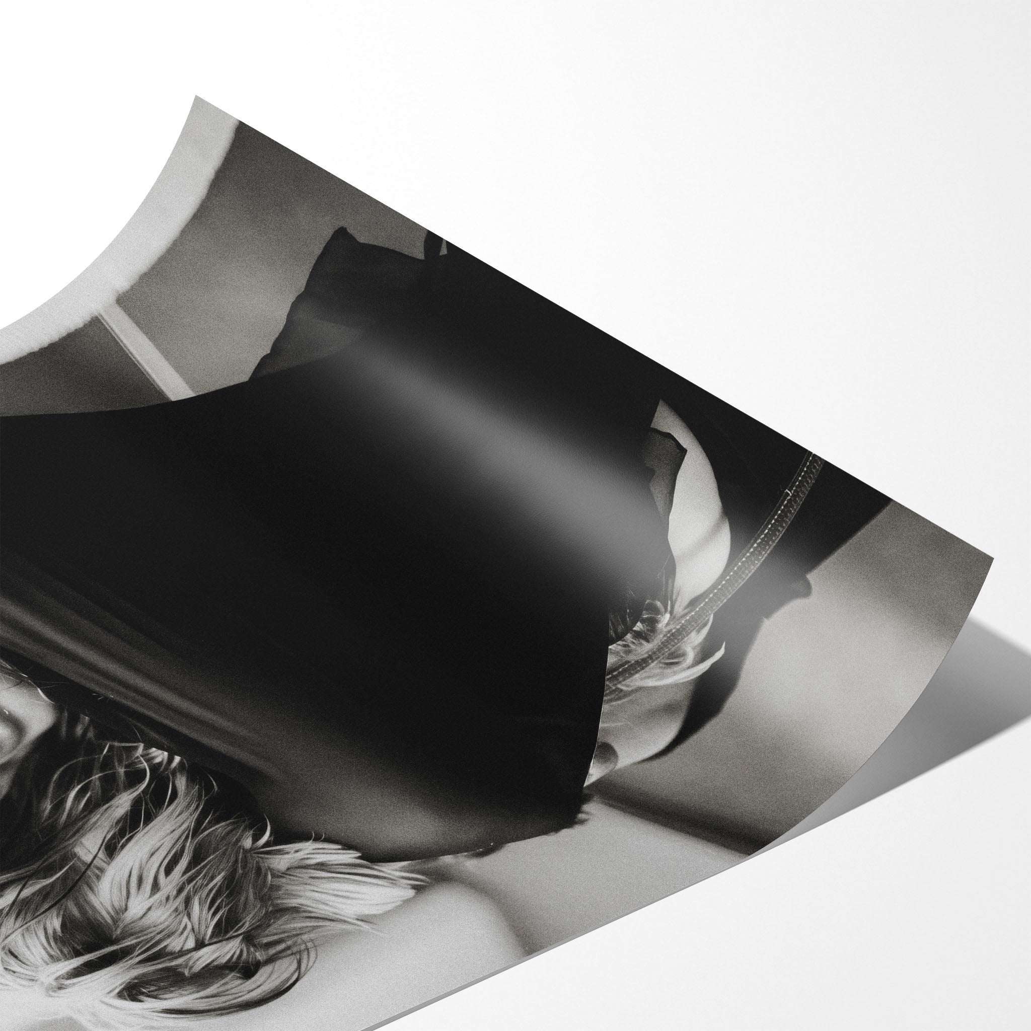 Angled close-up of the unframed Stevie Nicks black and white portrait poster showing paper detail