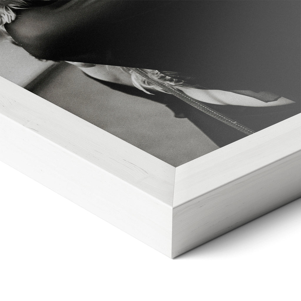 Corner close-up of the Stevie Nicks black and white portrait in a classic white frame