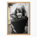 Stevie Nicks black and white candid portrait in a natural oak poster frame