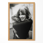 Stevie Nicks black and white candid portrait in a natural oak poster frame