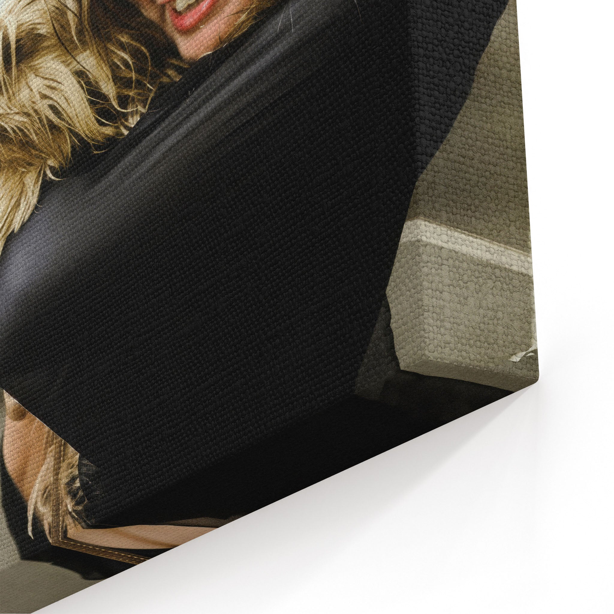 Close-up of the gallery-wrapped canvas edge on the Stevie Nicks colour portrait
