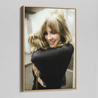 Angled view of the Stevie Nicks colour portrait canvas in a natural oak floating frame