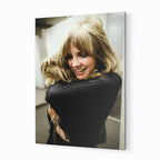 Stevie Nicks candid colour portrait with her dog on a sleek aluminium metal print