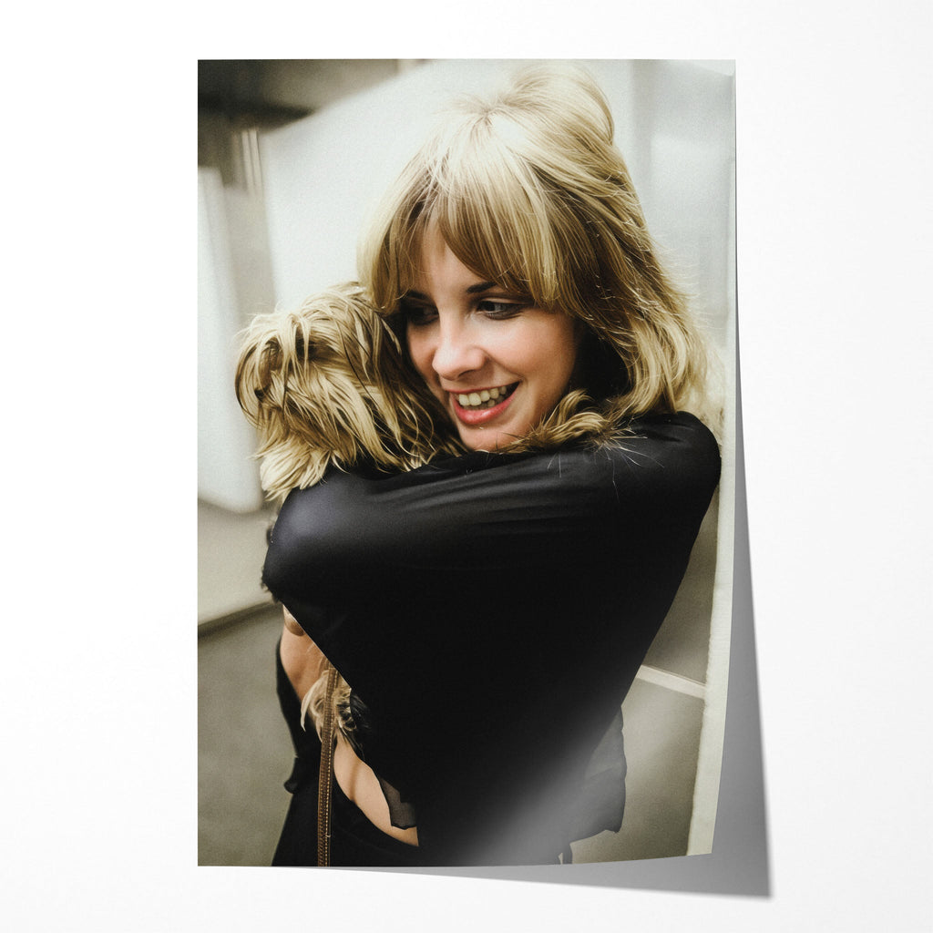 Stevie Nicks Fleetwood Mac candid colour portrait with her dog, unframed poster preview