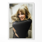 Stevie Nicks candid colour portrait with her dog in a classic white poster frame