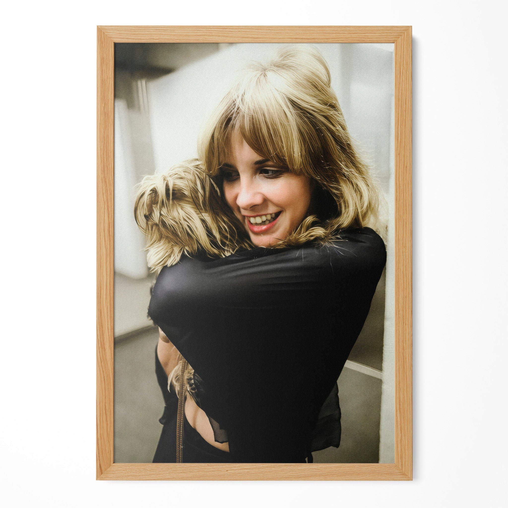 Stevie Nicks candid colour portrait in a natural oak poster frame