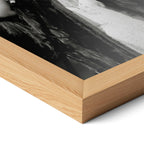 Corner close-up of the Stevie Nicks 1970s live black and white poster in a natural oak frame