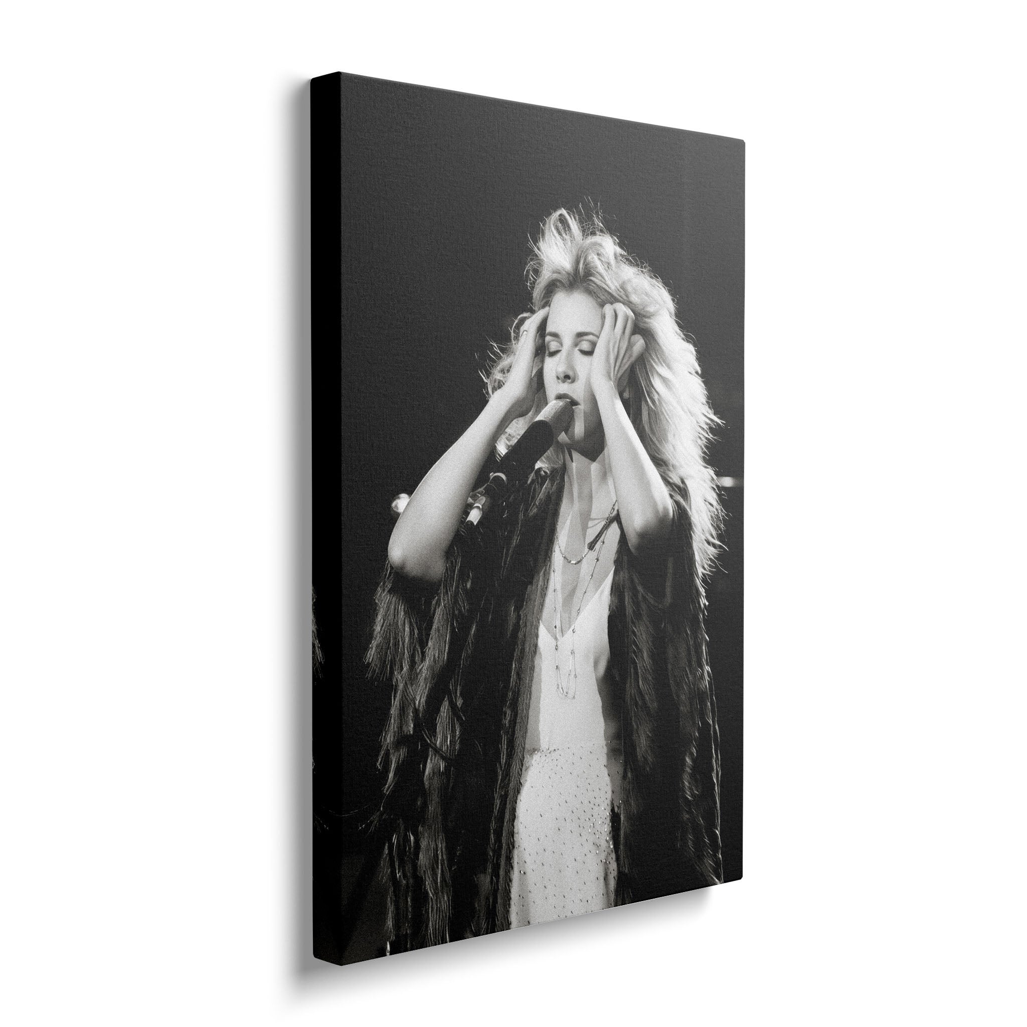 Gallery-wrapped canvas of the Stevie Nicks Fleetwood Mac 1970s live black and white print