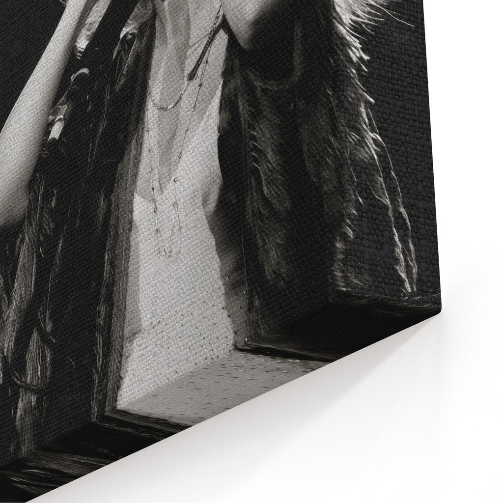 Close-up of the gallery-wrapped canvas edge on the Stevie Nicks 1970s live black and white print