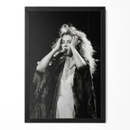 Stevie Nicks late 1970s live concert black and white portrait in a classic black poster frame
