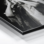 Close-up of the aluminium edge on the Stevie Nicks 1970s live black and white metal print