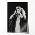 Stevie Nicks Fleetwood Mac late 1970s live performance black and white art print, unframed poster preview